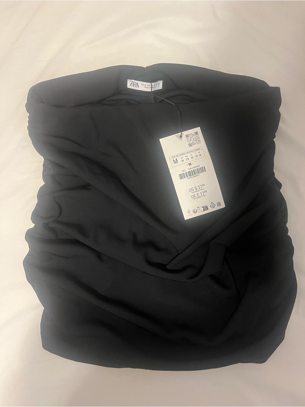 Zara Black Strapless Ruched Tube Top